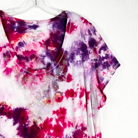 Avenue Plus Size 30W 32W Top Beauty Queen Tie Dye Pink Purple Sequins Beaded 783 - Picture 6 of 10